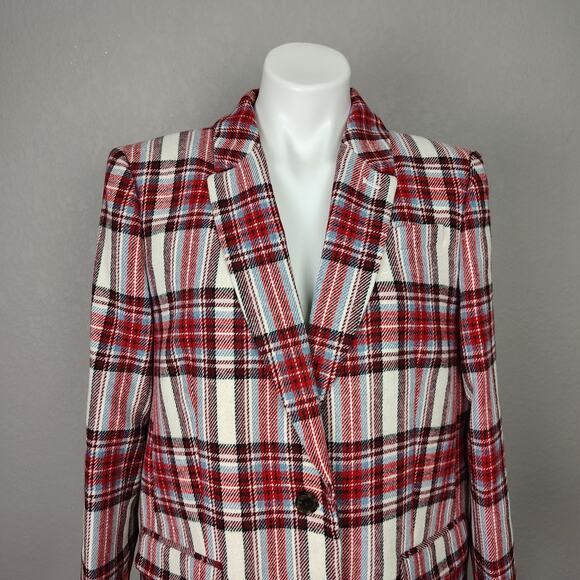 J. crew Alfie topcoat Ivory Red in Vintage Plaid Italian Wool Coat Size 14 - Picture 10 of 15